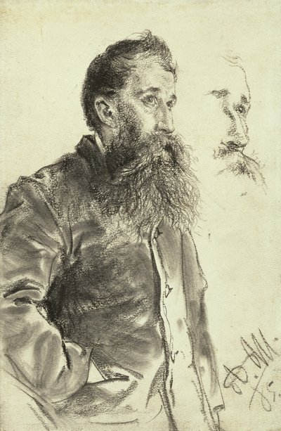 Studie af en mand med skæg, hånden i lommen, 1885 af Adolph Menzel