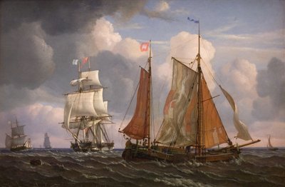 Skibe, der sejler og slår mod vinden i Øresund af Adolph Friedrich Vollmer
