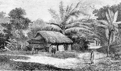 Landsby i Colombo-dalen, Sri Lanka (gravering) af Adolph Hermann & Robert (after) Schlagintweit