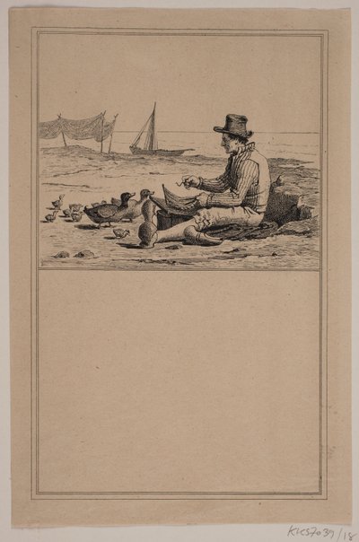Fiskeren og anden. Nr. 17 i Chr. Winther og M. Rørbye, "25 Billeder for små børn" af Johan Adolph Kittendorff