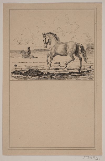 Hesten i vandet. Nr. 22 i Chr. Winther og M. Rørbye, "25 Billeder for små børn" af Johan Adolph Kittendorff