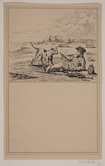 Hyrden og hunden. Nr. 7 i Chr. Winther og M. Rørbye, "25 Billeder for små børn" af Johan Adolph Kittendorff