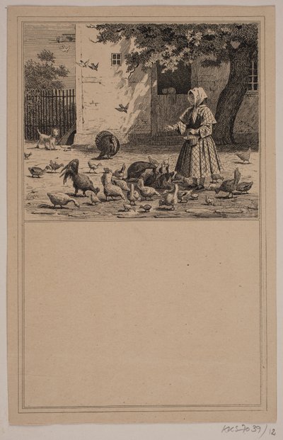 I hønsegården. Nr. 11 i Chr. Winther og M. Rørbye, "25 Billeder for små børn" af Johan Adolph Kittendorff
