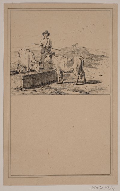 Koen ved vandning. Nr. 15 i Chr. Winther og M. Rørbye, "25 Billeder for små børn" af Johan Adolph Kittendorff
