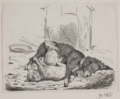 Lænkehund med hvalp af Johan Adolph Kittendorff
