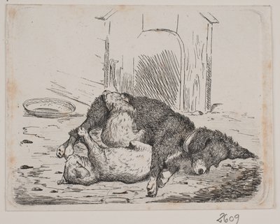 Lænkehund med hvalp af Johan Adolph Kittendorff