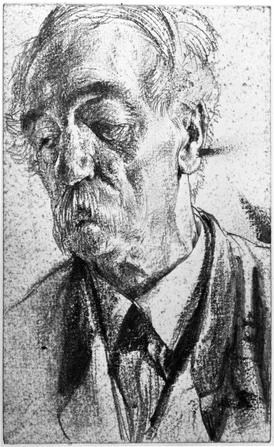 Brystbillede af en ældre mand med overskæg af Adolph Menzel
