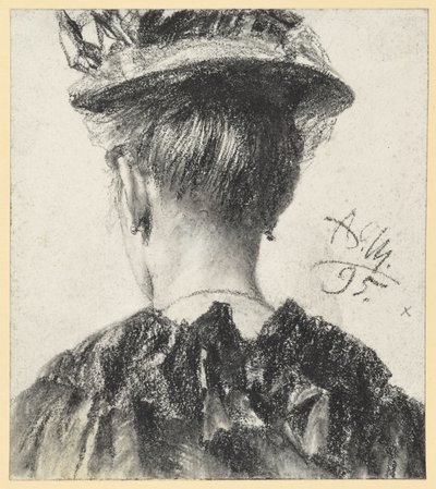 Buste af en kvinde med hat, set bagfra af Adolph Menzel