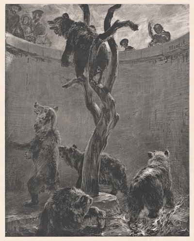Bjørnegraven i zoologisk have (The Bear Pit in the Zoological Gardens) af Adolph Menzel