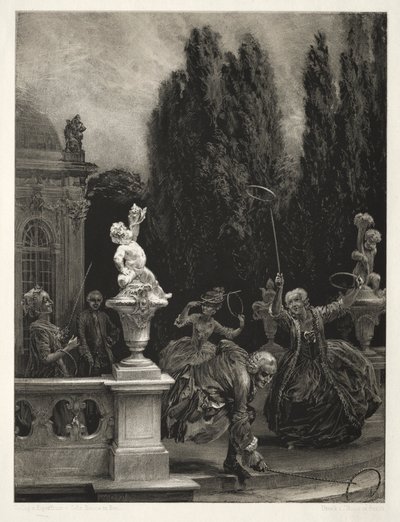 Essay om Stone with Brush and Scraper: Playing at Hoops on the Castle Terrace, 1851. af Adolph Menzel