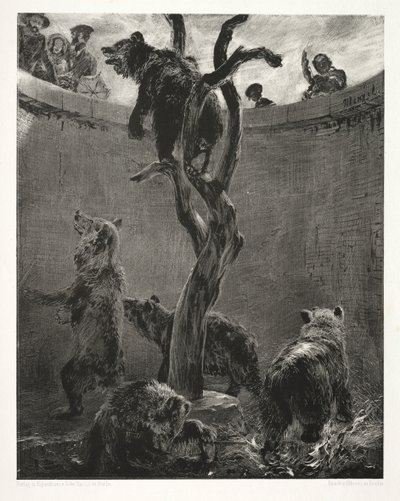 Essay om sten med børste og skraber: Bjørnegraven, 1851. af Adolph Menzel