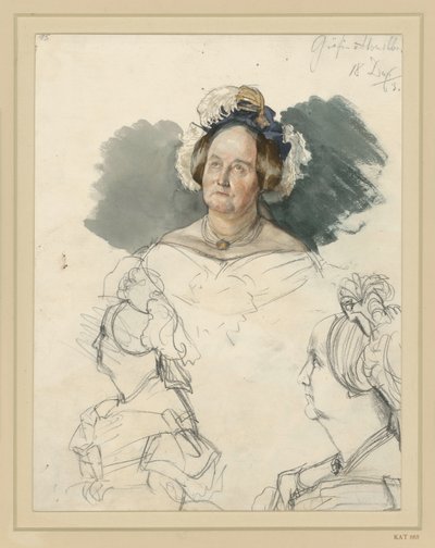 Grevinde Alvensleben, født v. d. Osten-Sacken. Herunder to portrætter i brysthøjde. Studie til maleriet »Kroningen af Wilhelm I i Königsberg« af Adolph Menzel