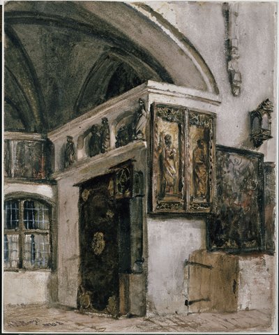 Interiøret i klosterkirken i Berlin af Adolph Menzel