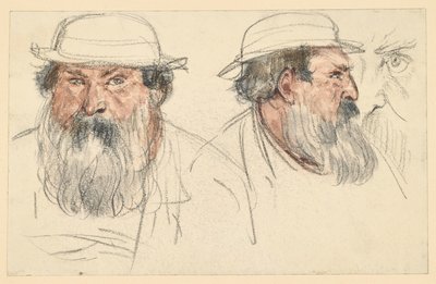 Hovedet af en skægget mand i to studier af Adolph Menzel
