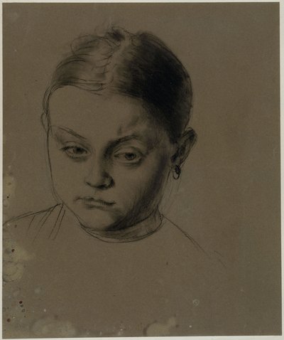 Pigehoved set forfra, med let bøjet hoved, ørering af Adolph Menzel
