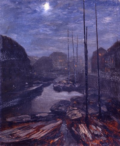 Måneskin over Friedrichsgracht i det gamle Berlin af Adolph Menzel