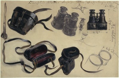 Undersøgelse af feltmarskal grev von Moltkes kikkert, etui og detaljer, med noter af Adolph Menzel