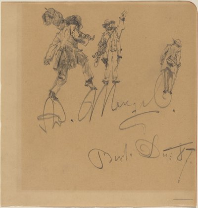 Tre Hobos på kunstnerens signatur af Adolph Menzel