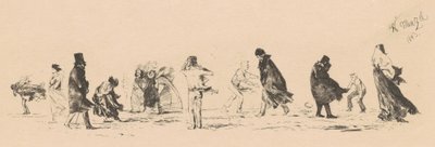 Uden titel (Figurer i kraftig vind) af Adolph Menzel