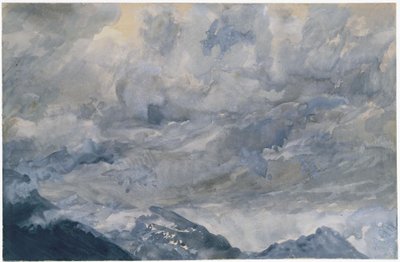Skyet himmel over bjergtoppene af Adolph Menzel