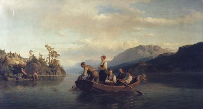 Evening at Krøderen af Adolph Tidemand