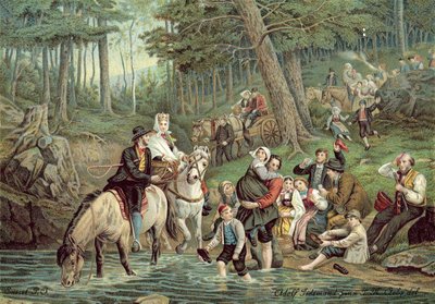 Norsk scene (farve litho) af Adolph Tidemand