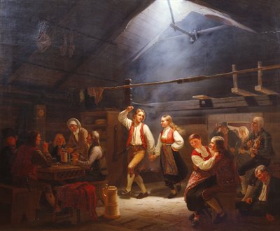 Søndag eftermiddag i et rygerum i Hardangersk (maleri) af Adolph Tidemand