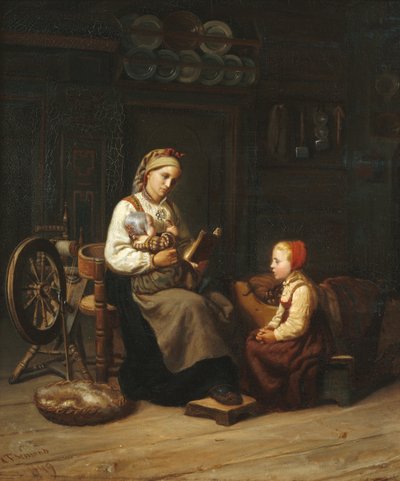 Moderen underviser af Adolph Tidemand