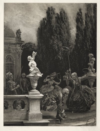 Essay om sten med børste og skraber: Playing at Hoops on the Castle Terrace af Adolph Menzel
