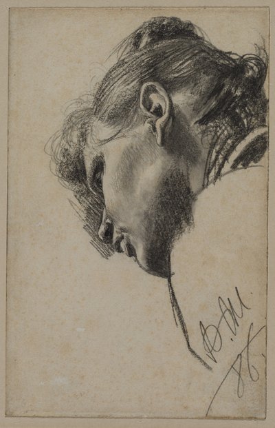 Hovedet af en ung kvinde set nedefra af Adolph Menzel