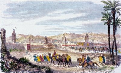 Marrakech, Marokko (farvet gravering) af Adolphe (after) Rouargue