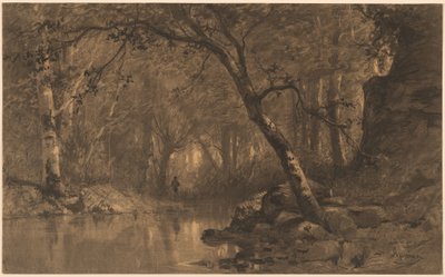 En skovflod med en fisker af Adolphe Appian