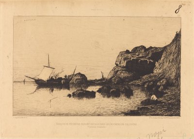 Fiskerbåd, der stopper i Collioures klipper af Adolphe Appian
