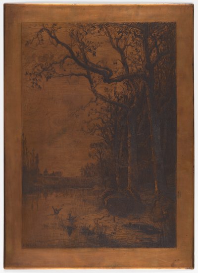 Ætset kobberplade "Landskab med ænder" af Adolphe Appian af Adolphe Appian