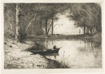 Fisker i en båd ved flodbredden af Adolphe Appian