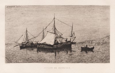 Fiskerbåd, kystfartsbåd, italiensk kyst..., 1874. af Adolphe Appian