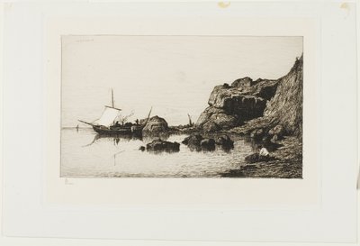 Fiskefartøj nær klipperne ved Collioure af Adolphe Appian