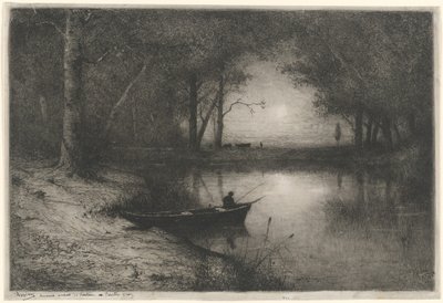 Fisker i en kano, på kanten af ​​en flod (fisker i en båd) af Adolphe Appian