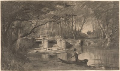 Skovklædt dam ved den gamle sluse i Levaux nær Vienne af Adolphe Appian