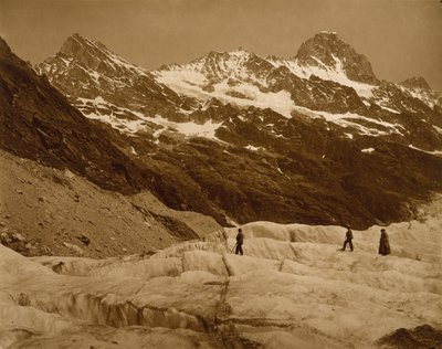 Alpine Landscape, Three Hikers on a Glacier, 1860
