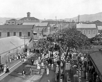 King Street ser mod nord, Kingston, Jamaica, c1905. af Adolphe Duperly and Son