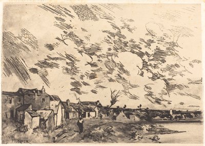 Landsby på kanten af ​​en flod af Adolphe Hervier