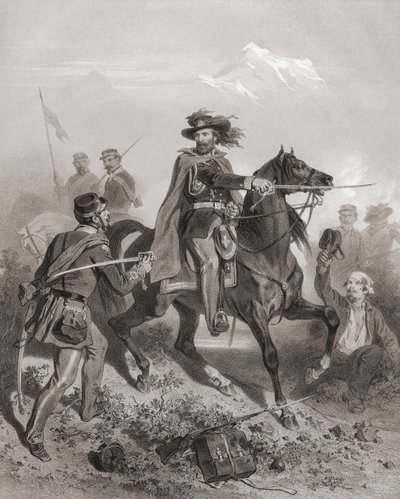 Giuseppe Garibaldi i slaget ved Varese. (Print) af Adolphe Jean Baptiste (after) Bayot