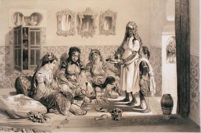 Kvinder fra Algier, fra et bind til minde om den franske ekspeditionsstyrke, der erobrede Algier i 1830 (litho) af Adolphe Jean Baptiste Bayot