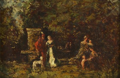 Elegant Figures in a Woodland Glade, ca. 1860-80 (olie på panel) af Adolphe Joseph Thomas Monticelli