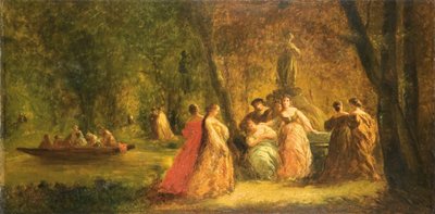 Kvinder i parken nær en flod af Adolphe Joseph Thomas Monticelli
