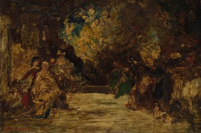 Figurer på en terrasse, ikke dateret (olie på træpanel) af Adolphe Joseph Thomas Monticelli