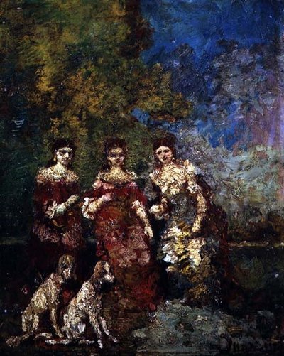 Tre kvinder (olie på lærred) af Adolphe Joseph Thomas Monticelli