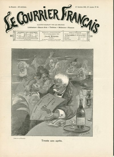 Cover af "" Le Courrier francais", nummer 43, satirisk i B & H af Adolphe Leon Willette