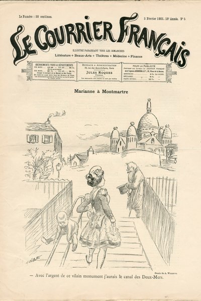 Cover af "" Le Courrier francais", nummer 5, satirisk i B & H af Adolphe Leon Willette